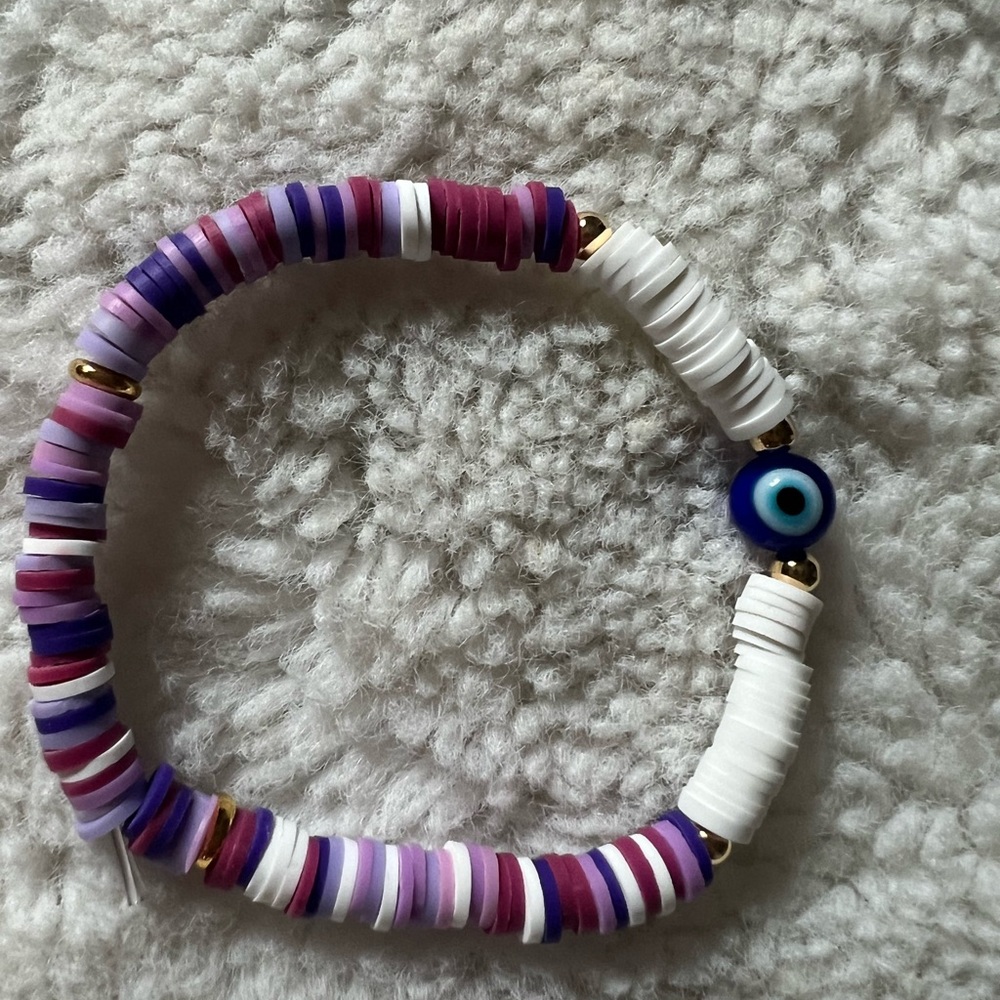 Colorful Beaded Bracelet with Evil Eye Charm